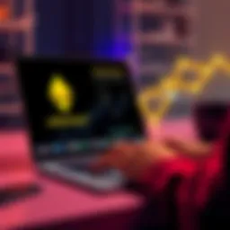 A person using a laptop to transfer USDC to Binance with Ethereum balance displayed
