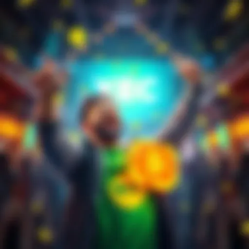 A person joyfully celebrating their achievement of finding an XEC block, showing excitement and happiness, symbolizing luck and success in the process.