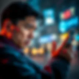 A person looking at their phone with a worried expression, showing frustration over a frozen bank account after a crypto transaction