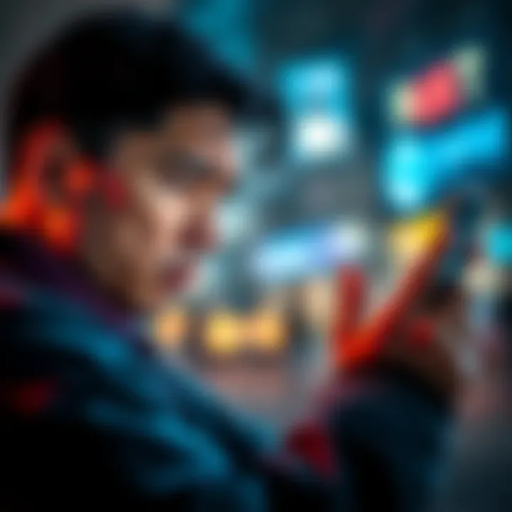 A person looking at their phone with a worried expression, showing frustration over a frozen bank account after a crypto transaction