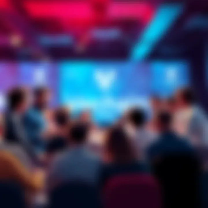 A diverse group of people engaging in a lively discussion about Vechain and blockchain technology in a forum setting.