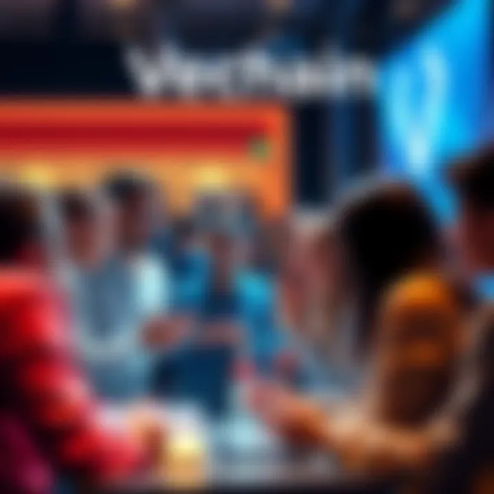 People engaging in a lively discussion about Vechain's blockchain technology and community updates