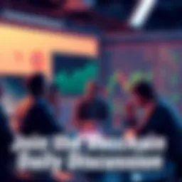 People engaging in a discussion about Vechain's blockchain developments with charts and tools visible in the background.