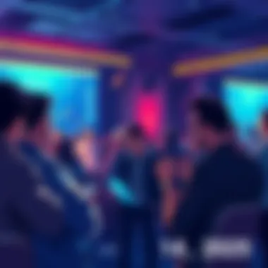 People engaging in a discussion about Vechain's new features and upgrades at a virtual event