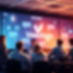 Participants engaging in a discussion about Vechain on a forum with chat bubbles and blockchain graphics in the background.