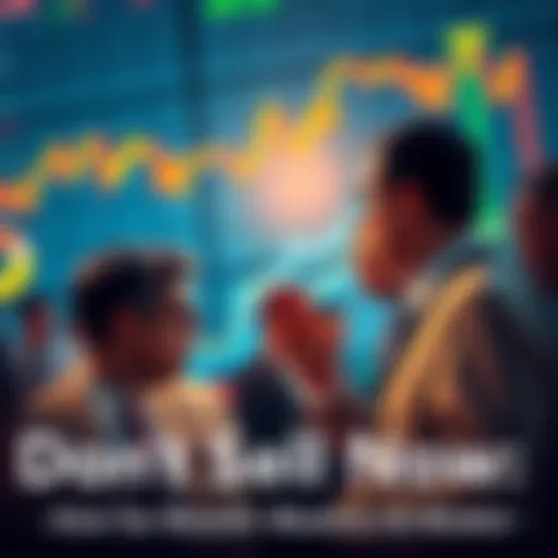 A group of wealthy investors analyzing stock charts, discussing strategies during a market downturn, with graphs showing downward trends in the background.