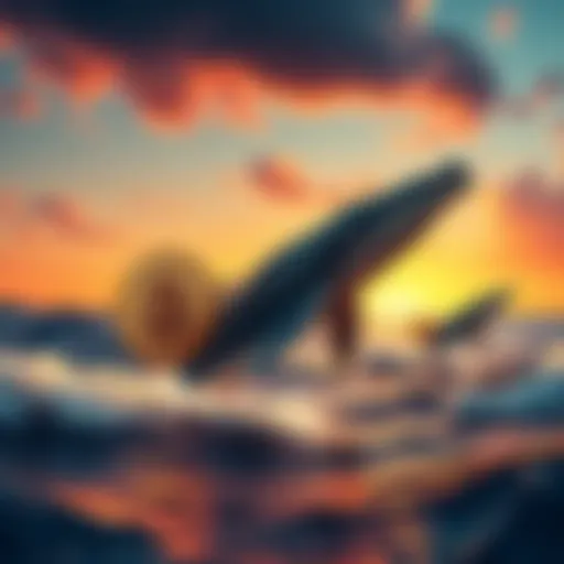 A graphic showing whales representing major investors trading Bitcoin for Ethereum, highlighting the shift in cryptocurrency investment trends.