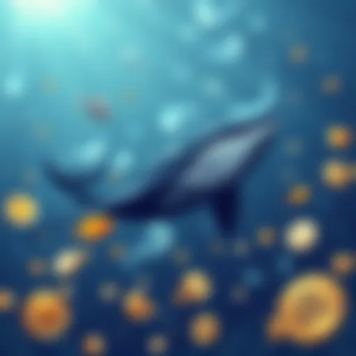 Illustration of a large whale swimming among smaller fish representing cryptocurrencies, showing market dynamics