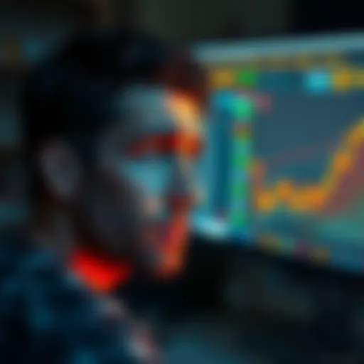 A concerned individual staring at a computer screen displaying a cryptocurrency exchange interface, with a clear expression of distress about financial loss.