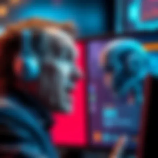 Wright looks surprised as he engages in a digital debate with a chatbot on a screen