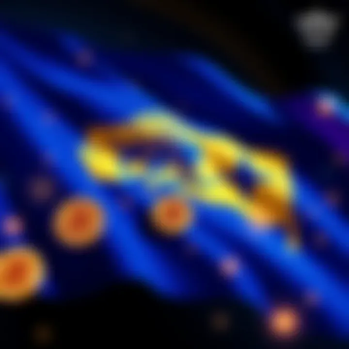 Illustration of the Wyoming state flag with digital currency symbols representing the FRNT stablecoin backed by USD and Treasuries