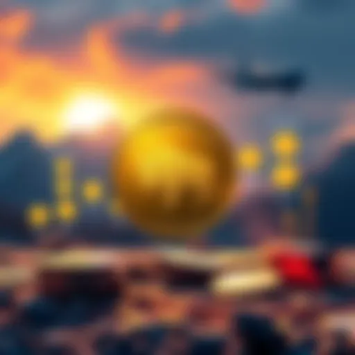 A visual representation of Wyoming's state-sponsored stable coin with symbols of cryptocurrency and safety measures.