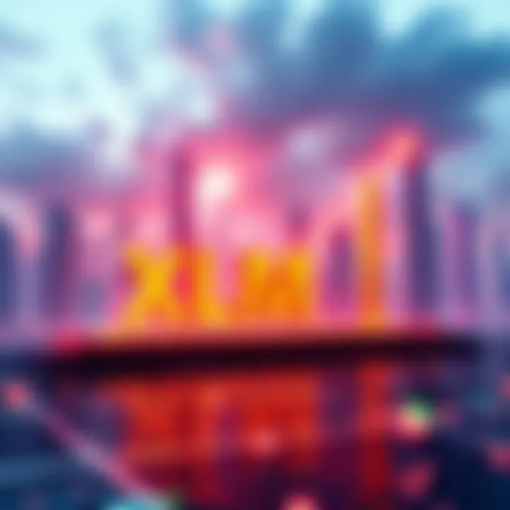 Graph showing the rise of XLM value with a futuristic city in the background