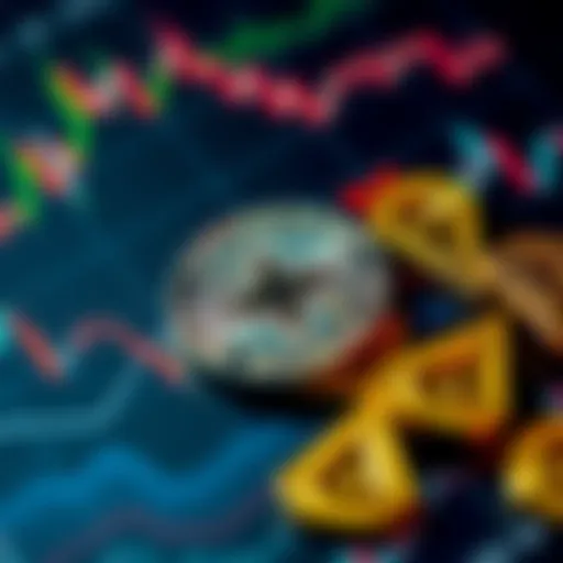 A collection of XRP coins placed on a financial chart, illustrating investment growth and potential in cross-border payments.