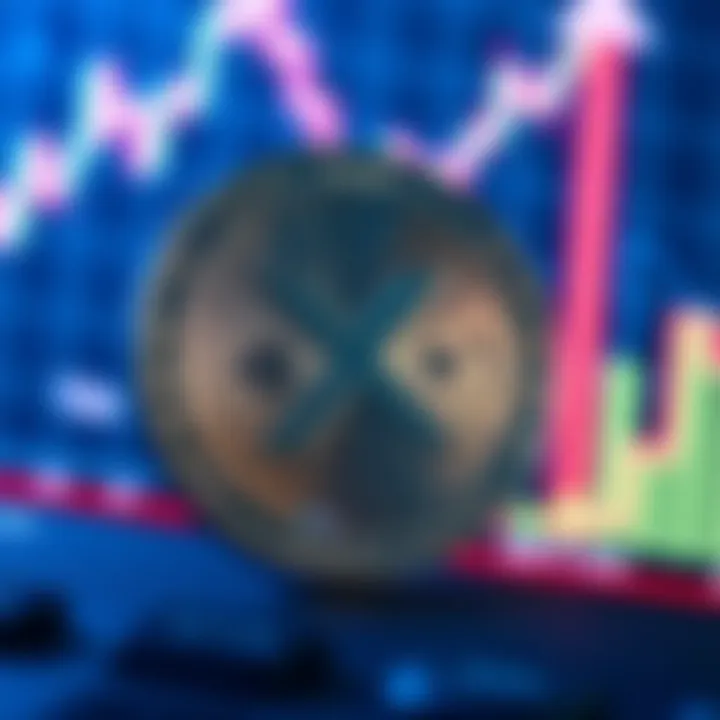 A close-up view of an XRP coin against a digital chart showing upward trends, symbolizing investment opportunities.