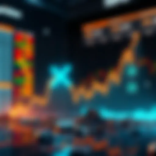 A graph showing a steep decline in XRP's value, symbolizing a $6 billion loss in one day, with a backdrop of a distressed cryptocurrency market.