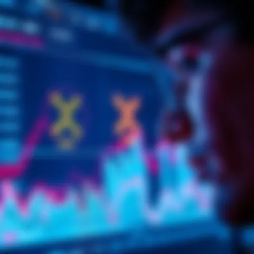 A close-up view of an XRP cryptocurrency chart showing fluctuations over the past five years with a person looking at it thoughtfully.