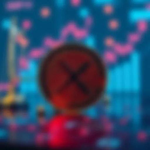 A visual representation of XRP's potential as an exchange currency, featuring a digital coin with growth charts and legal symbols in the background.