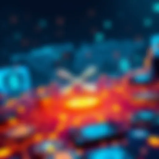 Illustration showing XRP as a key part of a global financial system with digital elements and currency symbols