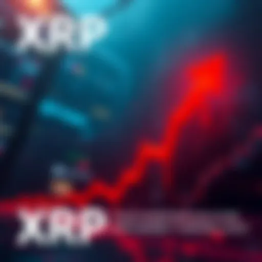 A chart showing a steep decline in XRP prices with a red downward arrow