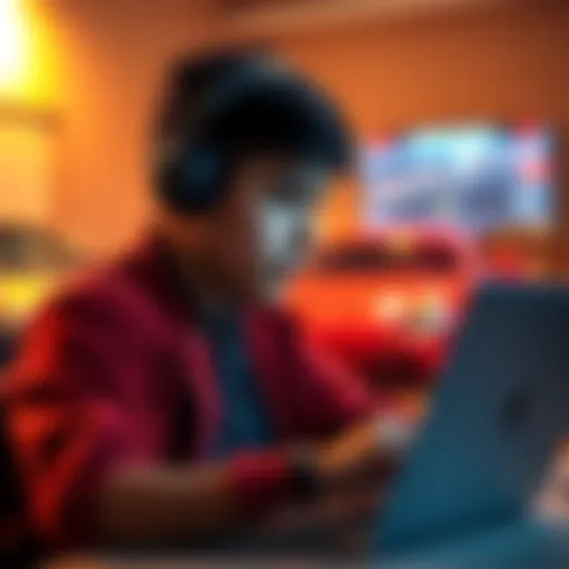 An 18-year-old looking at Bitcoin charts on a laptop, thinking about investing his paycheck, with a car image in the background.