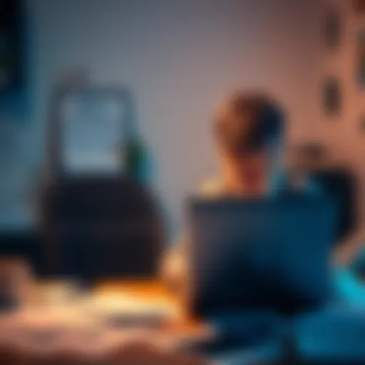 A young person sitting at a desk, looking stressed and anxious with a laptop and scattered papers around them.